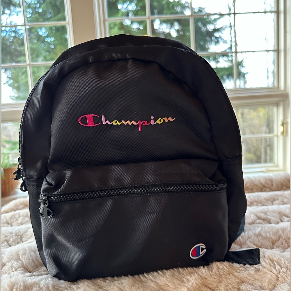 Champion small backpack black and  pink embroidered